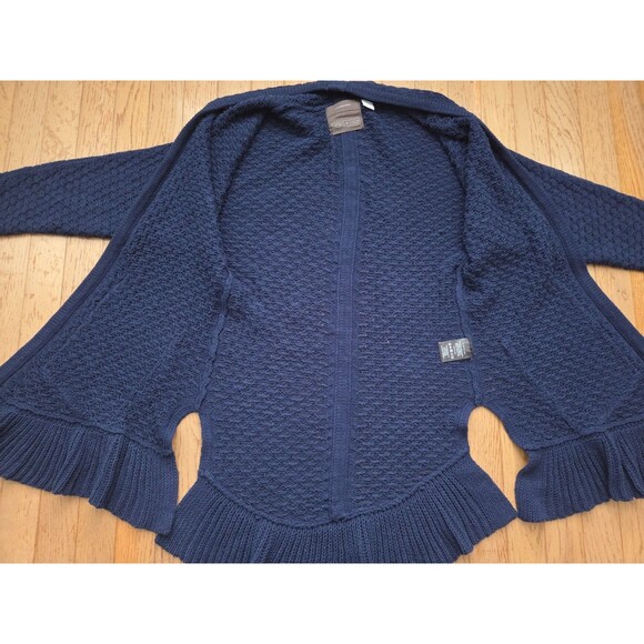 Anthropologie Guinevere Womens XS Blue Cable Knit Ruffle Hem Cardigan Sweater - Picture 6 of 7